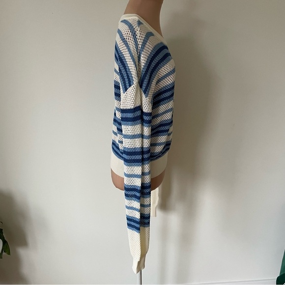 Solid & Striped Marina Blue Stripe Open Weave Knit The Tobi Crewneck Sweater XS - Picture 7 of 11